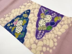 作家物　絞り花々に幾何学模様開き名古屋帯（額縁仕立て）